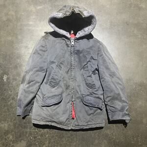 Vintage 60s Joyville Grey Canvas Quilted Hooded Jacket